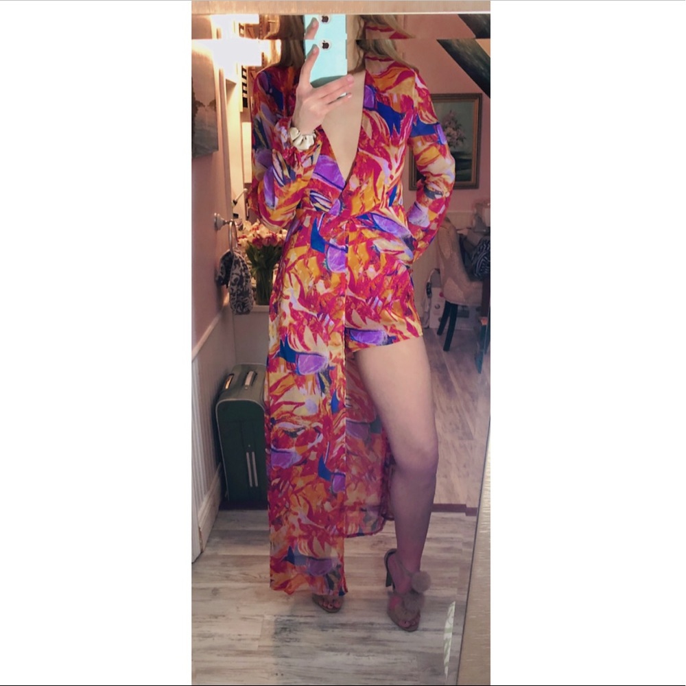 Multicolored Romper with Chiffon Skirt